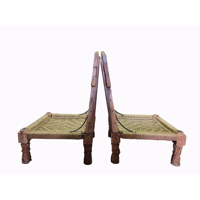 Low Indian Hand-Carved Chairs with Elephant Backrests, 1950s, Set of 2 For Sale - Image 15 of 18
