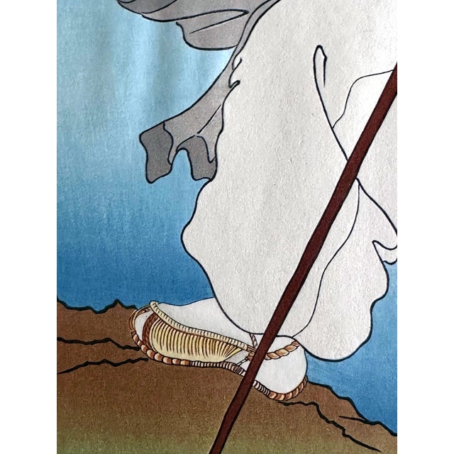 Gray Japanese Woodblock Print Le Bonze Errant by Paul Jacoulet For Sale - Image 8 of 15