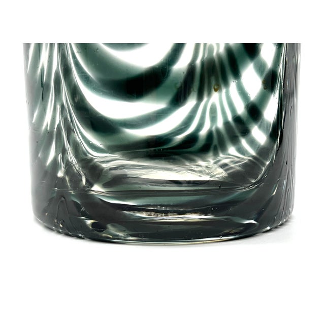 Forest Green Hand-Blown Studio Glass Cylindrical Vase with Dark Green Spring Comb Design, 1970s For Sale - Image 8 of 15