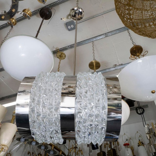 Italian Barrel-Shaped Textured Murano Glass Pendant For Sale - Image 3 of 8