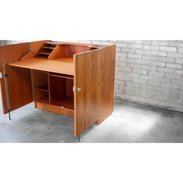 1970s Mid-Century Danish Modern Rosewood Hideaway Desk & Cabinet For Sale - Image 10 of 15