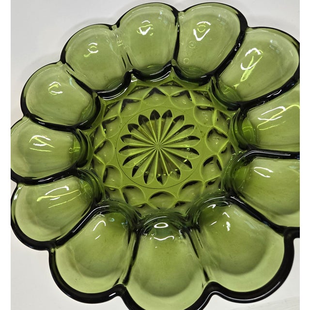 Glass Mid Century Avocado Green Egg Platter For Sale - Image 7 of 9