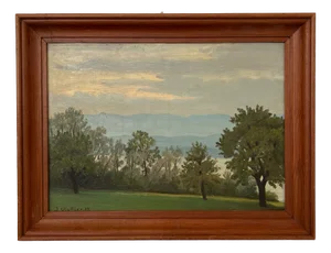 Jean Viollier, Les hauteurs de Cologny, Genève, 1932, Oil on Canvas on Cardboard, Framed