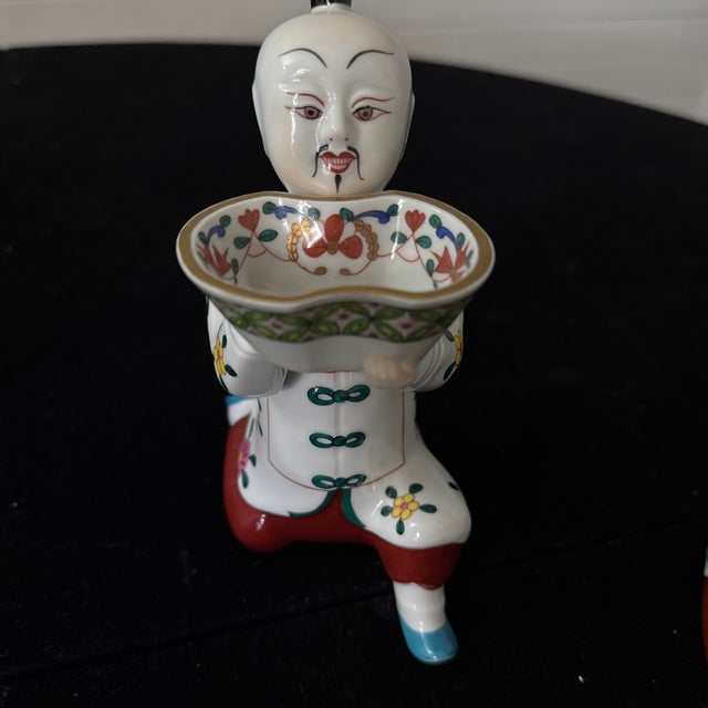 Herend Vintage Herend Hungary Hand-Painted Porcelain Kneeling Mandarin Salt Cellars - Set of 2 In For Sale - Image 4 of 9
