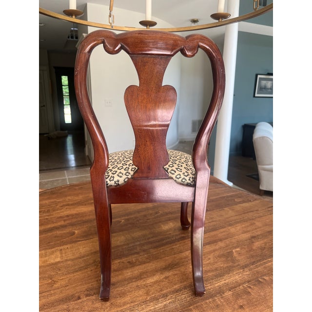 Brown Vintage Mahogany Queen Anne Style Children's or Sample Chair With Pale Gold Leopard Seat Cushion For Sale - Image 8 of 8
