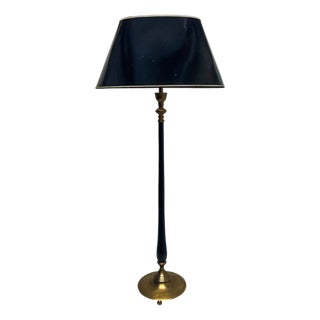 Brass and Black Laquered Floor Lamp on Ball-Shape Legs, 1980s For Sale