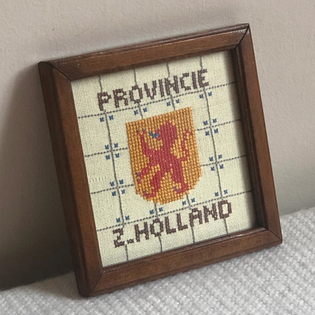 Ivory Vintage Dutch Provincial Coat of Arms Needlework Textile Art — Set of Three For Sale - Image 8 of 10