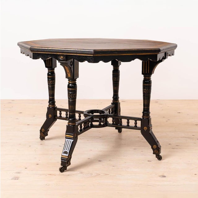 19th Century Victorian Octagonal Ebonized Center Table from C. Hindley & Sons, London For Sale - Image 12 of 12