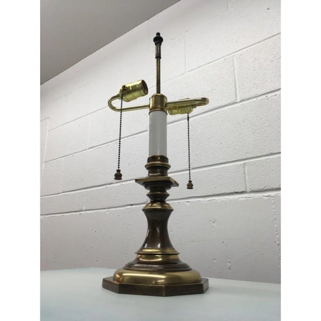 Metal Brass Candlestick Table Lamp Manner of Stiffel For Sale - Image 7 of 13