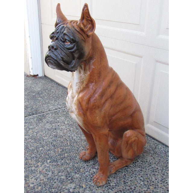 Majolica Vintage Italian Life Size Terracotta Boxer Dog Figurine For Sale - Image 4 of 18
