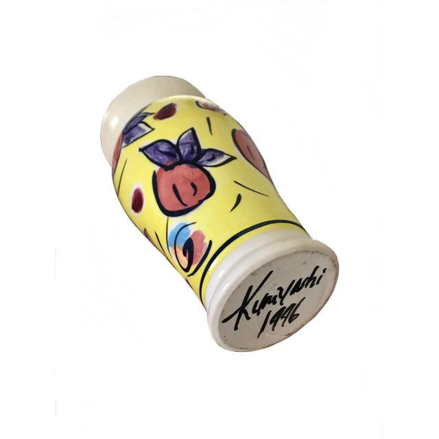 Signed Post Modern 1990s Yellow Floral Abstract Vase Art Studio Pottery For Sale - Image 4 of 7