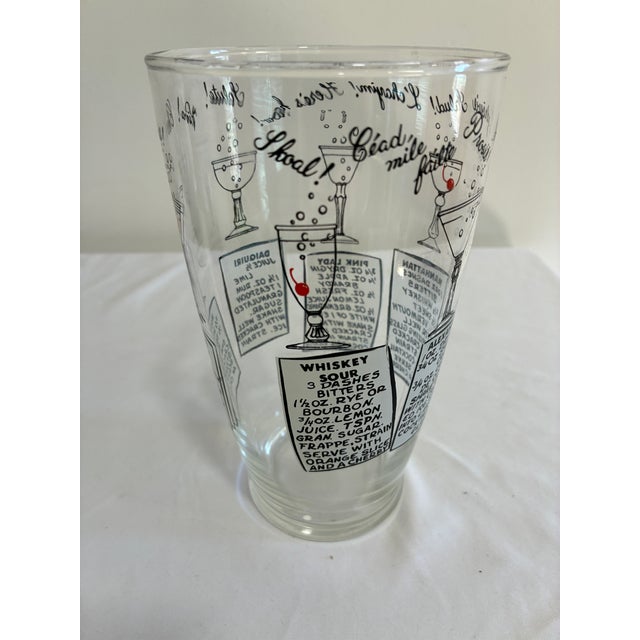 Mid-Century Modern Vintage Printed Cocktail Recipe Glass Shaker For Sale - Image 3 of 9