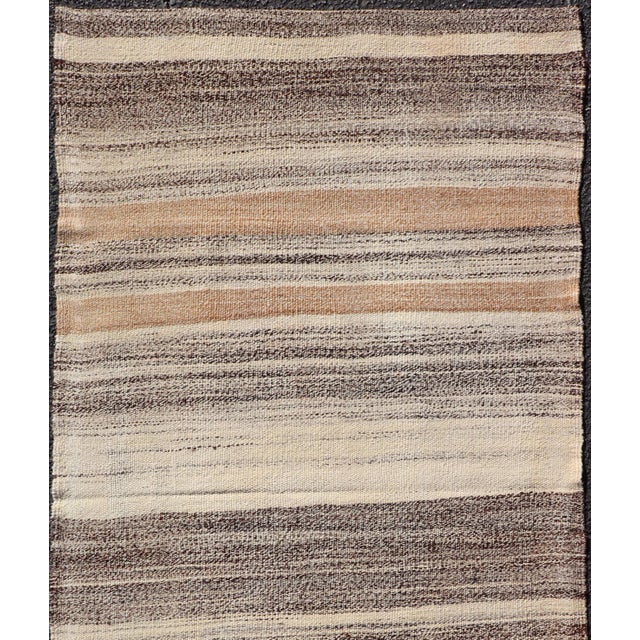 Textile Vintage Turkish Kilim Rug With Layered Stripes in Cream, Walnut, and Taupe For Sale - Image 7 of 11