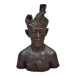 Vintage Carved Wood Balinese Indonesian Bali Woman Man Bust Sculpture