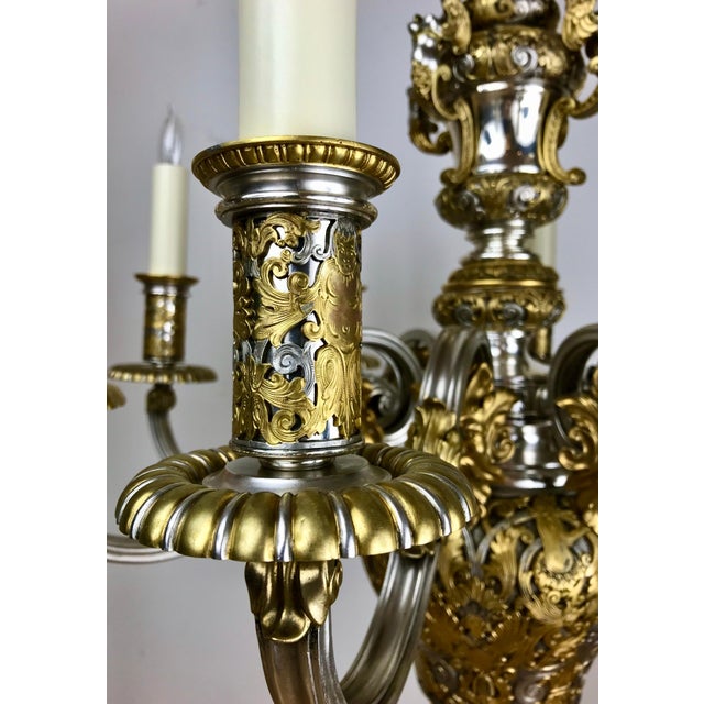 Gold Exceptional Silvered and Gilt Bronze Eight Arm Chandelier by E. F. Caldwell For Sale - Image 8 of 12