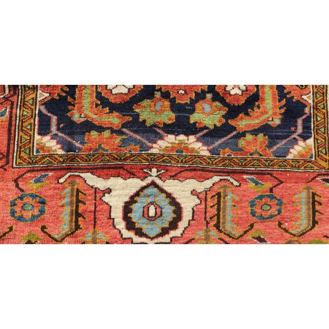 Early 20th Century Antique Caucasian Rug With All-Over Design in Royal Blue Field Soft Red & Green For Sale - Image 10 of 12