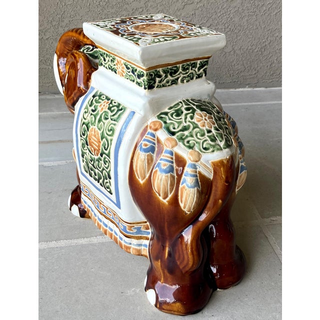 Fabulous Late 20th-Century Earthenware Elephant Garden Stool / Plant Stand For Sale - Image 4 of 12
