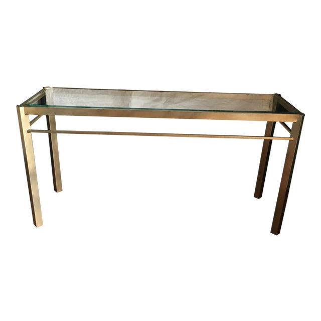 1970s Milo Baughman Style Brass and Glass Console Table For Sale