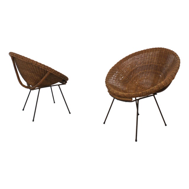 Wicker Armchairs, Italy, 1960s, Set of 2 For Sale