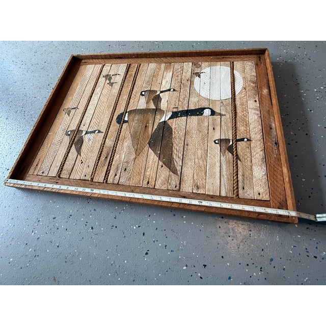 Large Vtg. 1989 Wood Inlay Geese Landscape Art Signed by C. Pruitt Inscribed 19th C. Wood Lath For Sale In Baltimore - Image 6 of 18