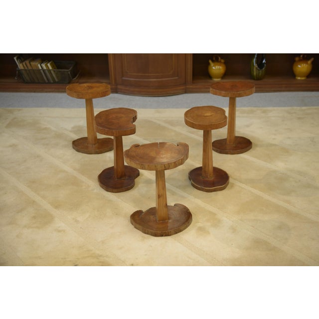 Vintage Brutalist Wooden Side Tables, 1960s, Set of 5 For Sale - Image 3 of 9