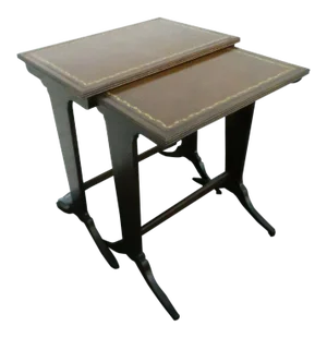 Mahogany Leather Top Set of Two Nesting Tables