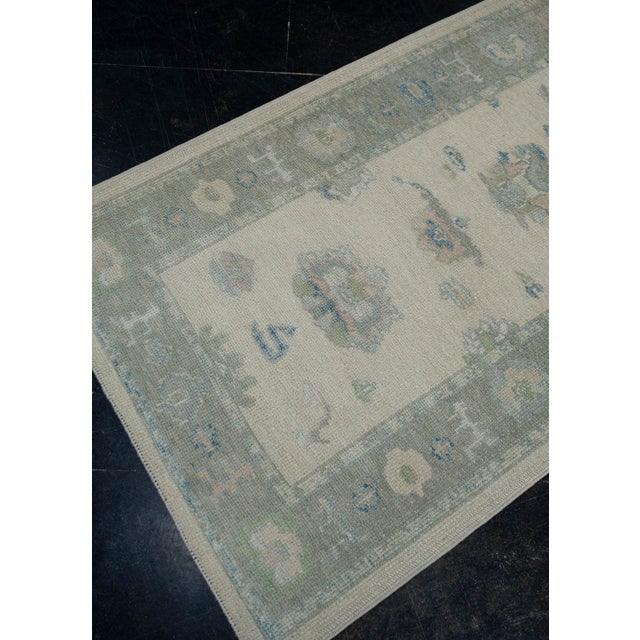 Modern Turkish Oushak Rug Green & Blue Handwoven Wool Rug 3'2" X 6' For Sale - Image 3 of 11