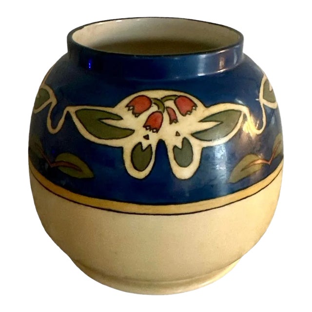 Antique American Belleek Ceramic Art Company Arts & Crafts Hand Painted Tulip Squat Form Vase, Circa 1905 For Sale