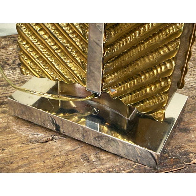 Vintage Hollywood Regency Maison Baguès Brass and Chrome Table Lamp For Sale In Providence - Image 6 of 11