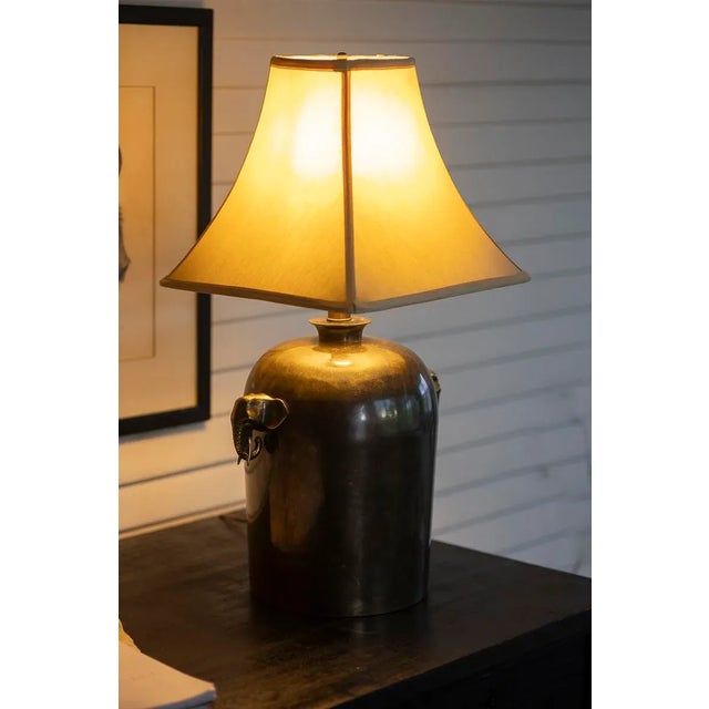 1970s Morris Greenspan Elephant Head Tea Canister Lamp, Bronze Glaze Over Metal For Sale - Image 14 of 15