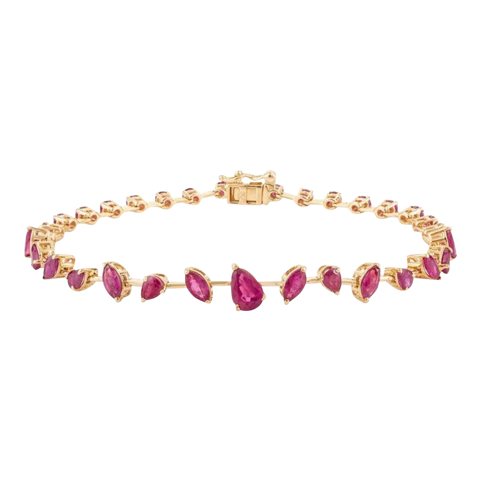 Genuine Ruby July Birthstone 18k Solid Yellow Gold Bracelet | Chairish