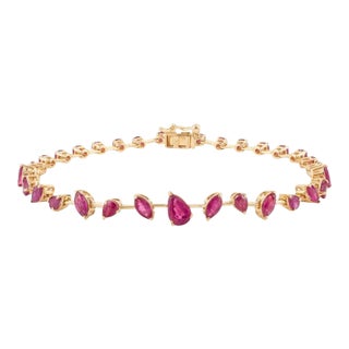 Genuine Ruby July Birthstone 18k Solid Yellow Gold Bracelet For Sale