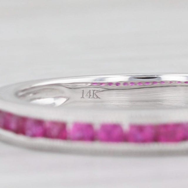 New 0.30ctw Pink Magenta Sapphire Ring 14k White Gold Stackable Band Size 6.5 For Sale In Greensboro - Image 6 of 8