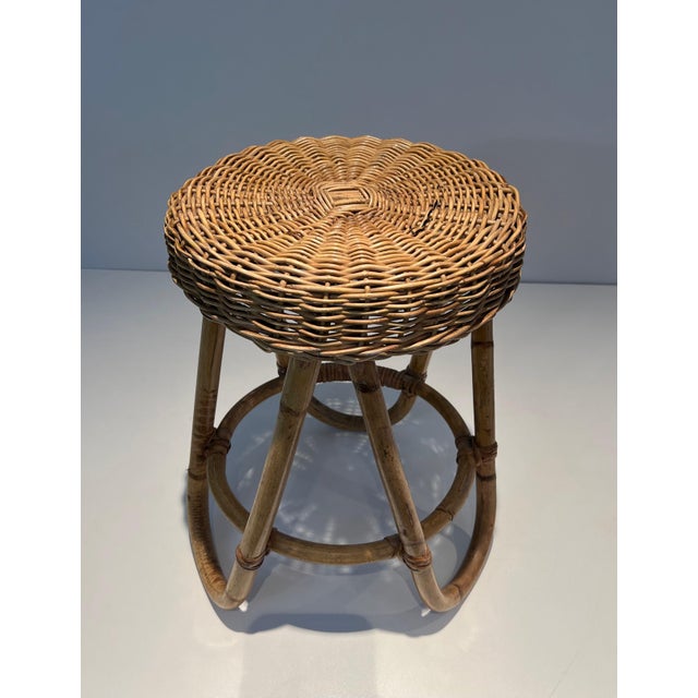 Brown French Rattan Stool, Circa 1950 For Sale - Image 8 of 8