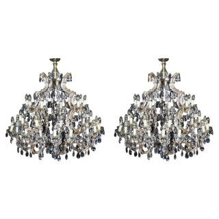 Antique English 41 Light Ballroom Crystal Chandeliers, 1920s, Set of 2 For Sale