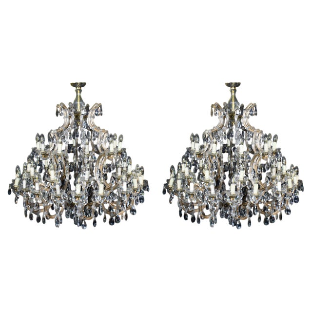 Antique English 41 Light Ballroom Crystal Chandeliers, 1920s, Set of 2 For Sale