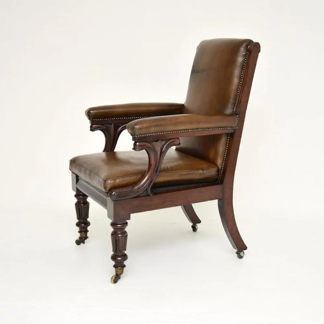 Antique William IV Leather Library Armchair, 1830s For Sale - Image 4 of 11