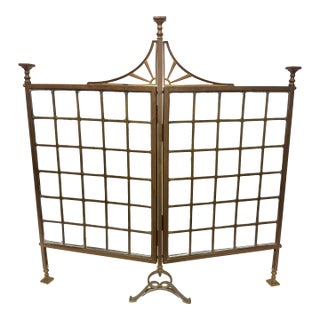 Unusual Edwardian Brass and Beveled Glass Folding Fire Screen, Late 19th C For Sale