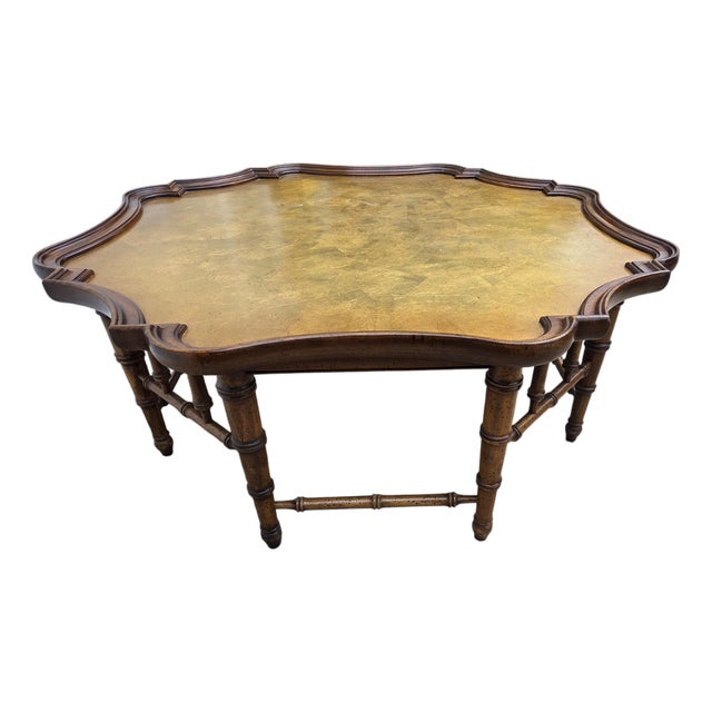 Vintage Faux Bamboo Coffee Table Gold Leaf Italian Regency For Sale