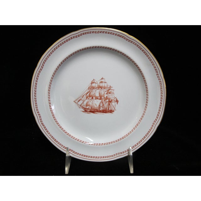 Spode Copeland England fine salad plate set of 4 in red Trade Winds pattern. Ship George of Salem 1814 design. Each...