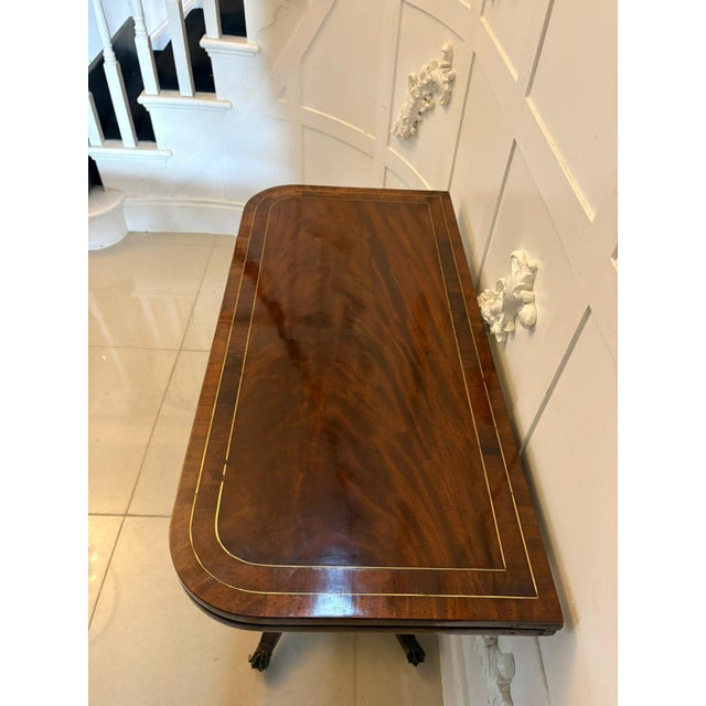 Antique English Regency Mahogany Brass Inlaid Fold-Over Console Card Table, 1830 For Sale - Image 13 of 18
