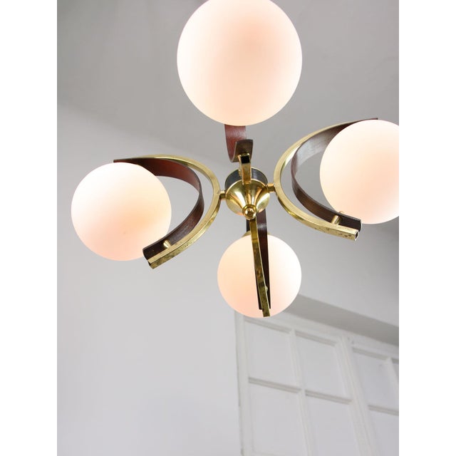 Mid-Century Modern Italian Brass and Opaline Chandelier For Sale - Image 13 of 17