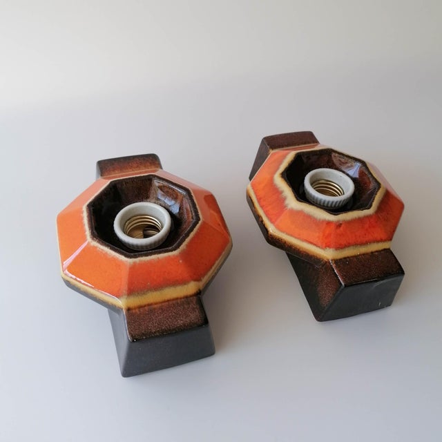Mid-Century Modern Vintage Ceramic Sconces attributed to Pan Hustadt Leuchten, 1970s, Set of 2 For Sale - Image 3 of 18