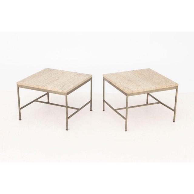 Mid-Century Modern Paul McCobb Travertine Top Side Tables, Pair For Sale - Image 3 of 7