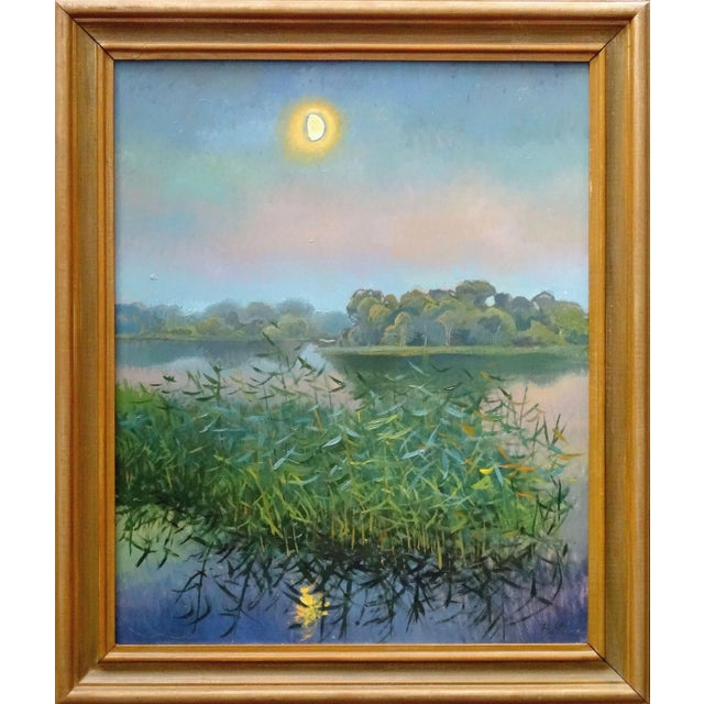 Zita Sudnika, Moonlight. 1990. Oil on cardboard, 68x55 cm The painting is a captivating and moody depiction of a night...