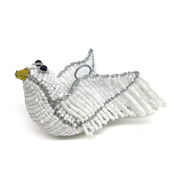 Artisan Hand Beaded White Bird Hanging Ornament For Sale In Portland, ME - Image 6 of 10