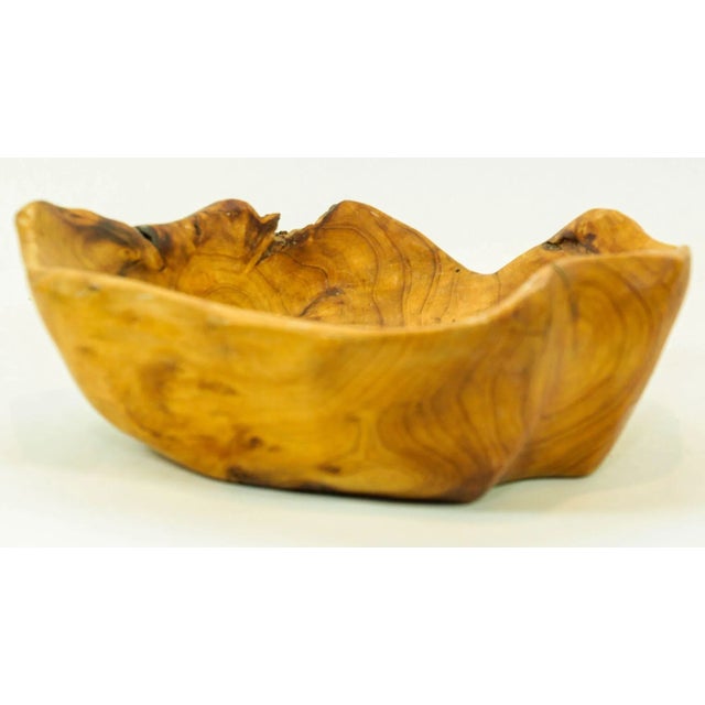 Organic Teak Burl Wood Bowl Natural Free Form Live Edge Sculptural Root Vessel For Sale - Image 4 of 12