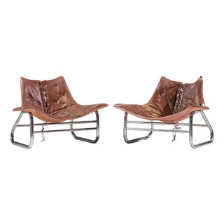 Johan Bertil Häggström for Swed-Form Mid Century Swedish Leather and Chrome Corset Chairs - Pair For Sale