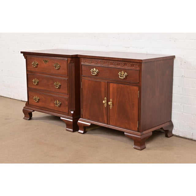 Baker Furniture Georgian Carved Mahogany Nightstands, Newly Refinished For Sale - Image 11 of 11