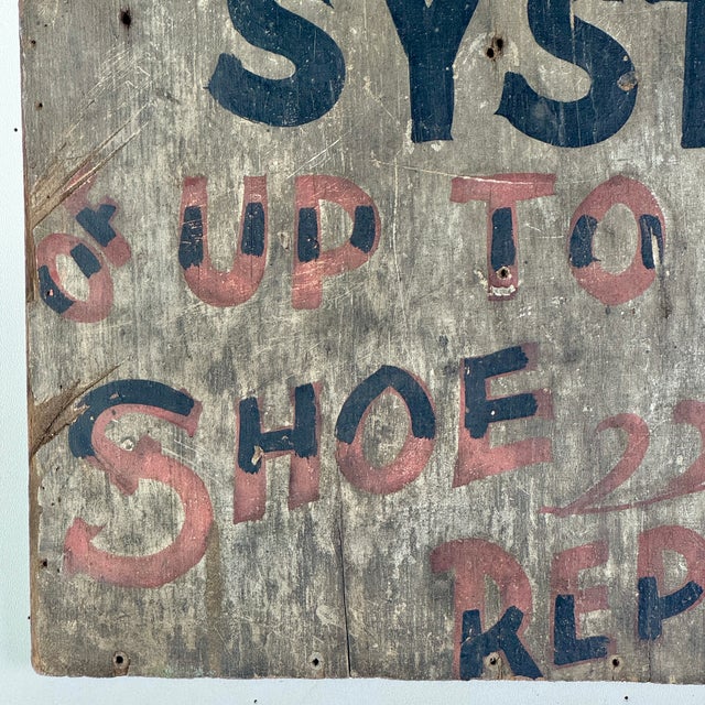 Superb 19th Century Wood Trade Sign Advertising Latest System for Shoe Repairing For Sale In New York - Image 6 of 12
